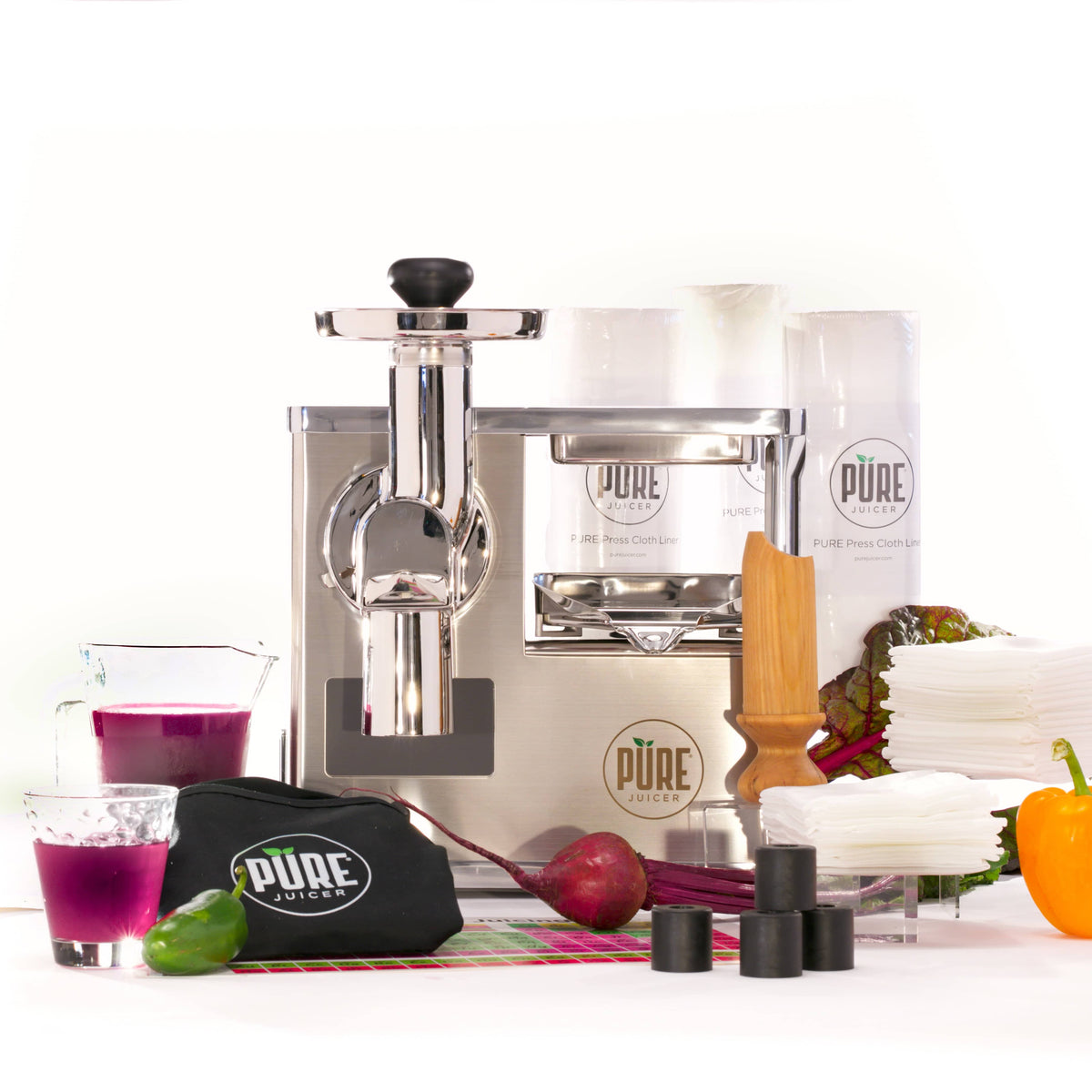 PURE Juicer Two-Stage Juicer - Premium Cold Press Juicing Machine - Solid  Stainless Grinder and Hydraulic Press For Fruits, Vegetables, Nuts